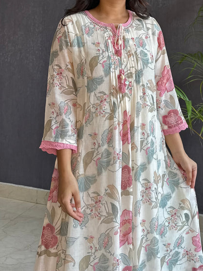 Linen handwork kurta set