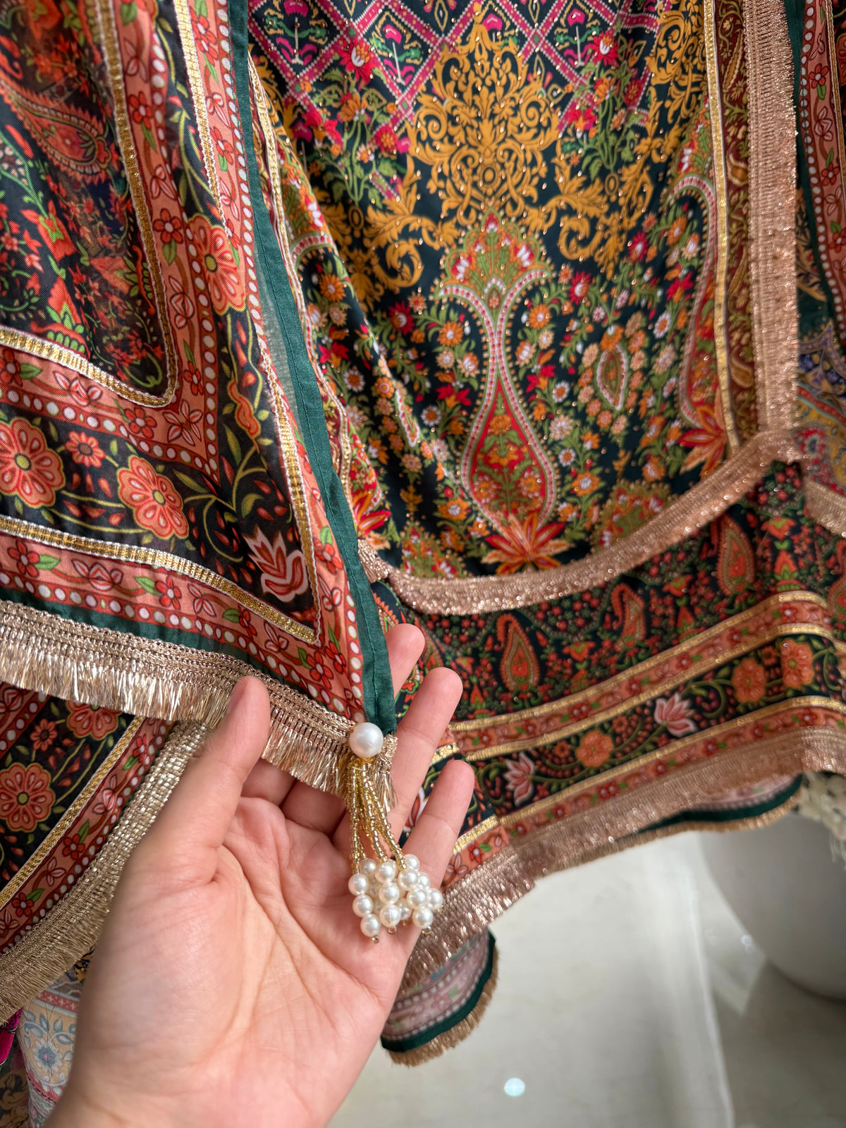 Pure satin crepe gota work suit