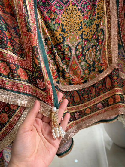 Pure satin crepe gota work suit