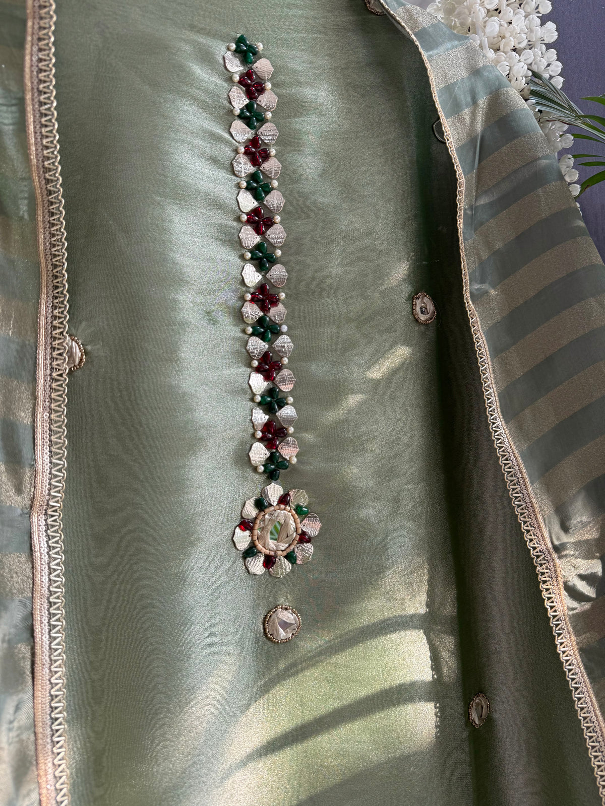 Luxurious leather patti bejewelled suit