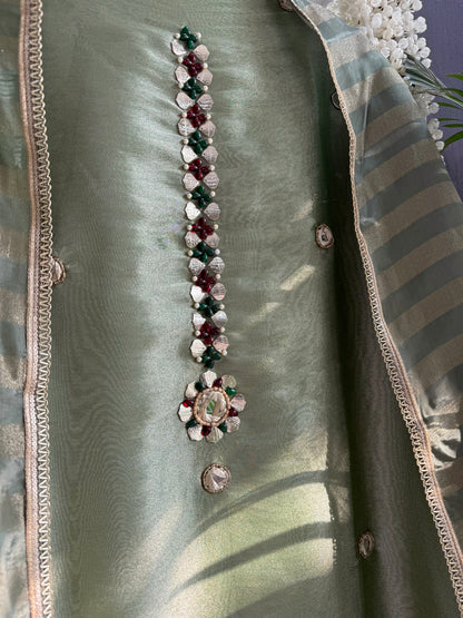 Luxurious leather patti bejewelled suit