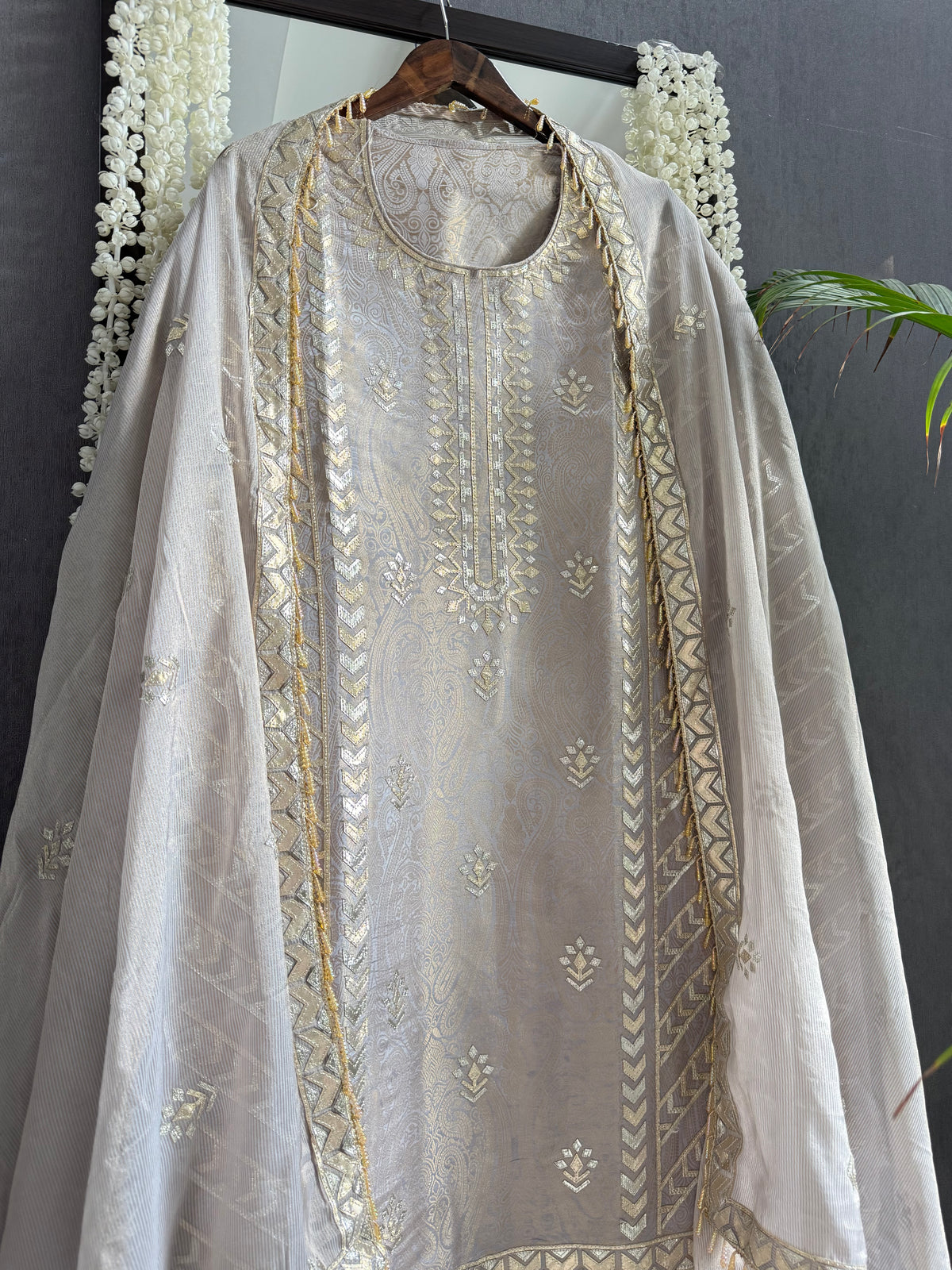 Luxurious Tissue Brocade gota appliqué work suit