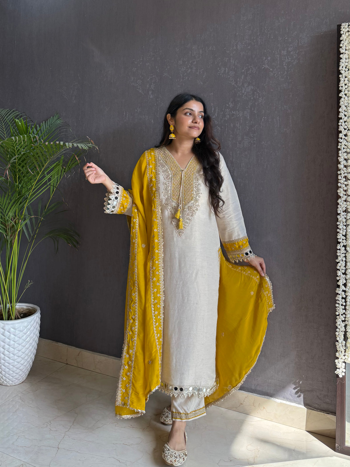 Tissue silk aari and mirrorwork suit set