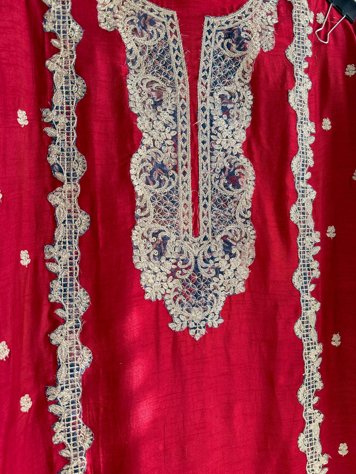 Luxurious raw silk aari work suit