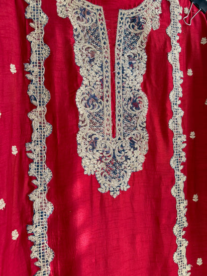 Luxurious raw silk aari work suit