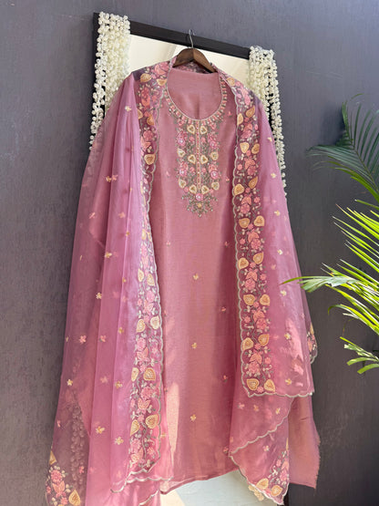 Premium tissue silk hand embroidered suit