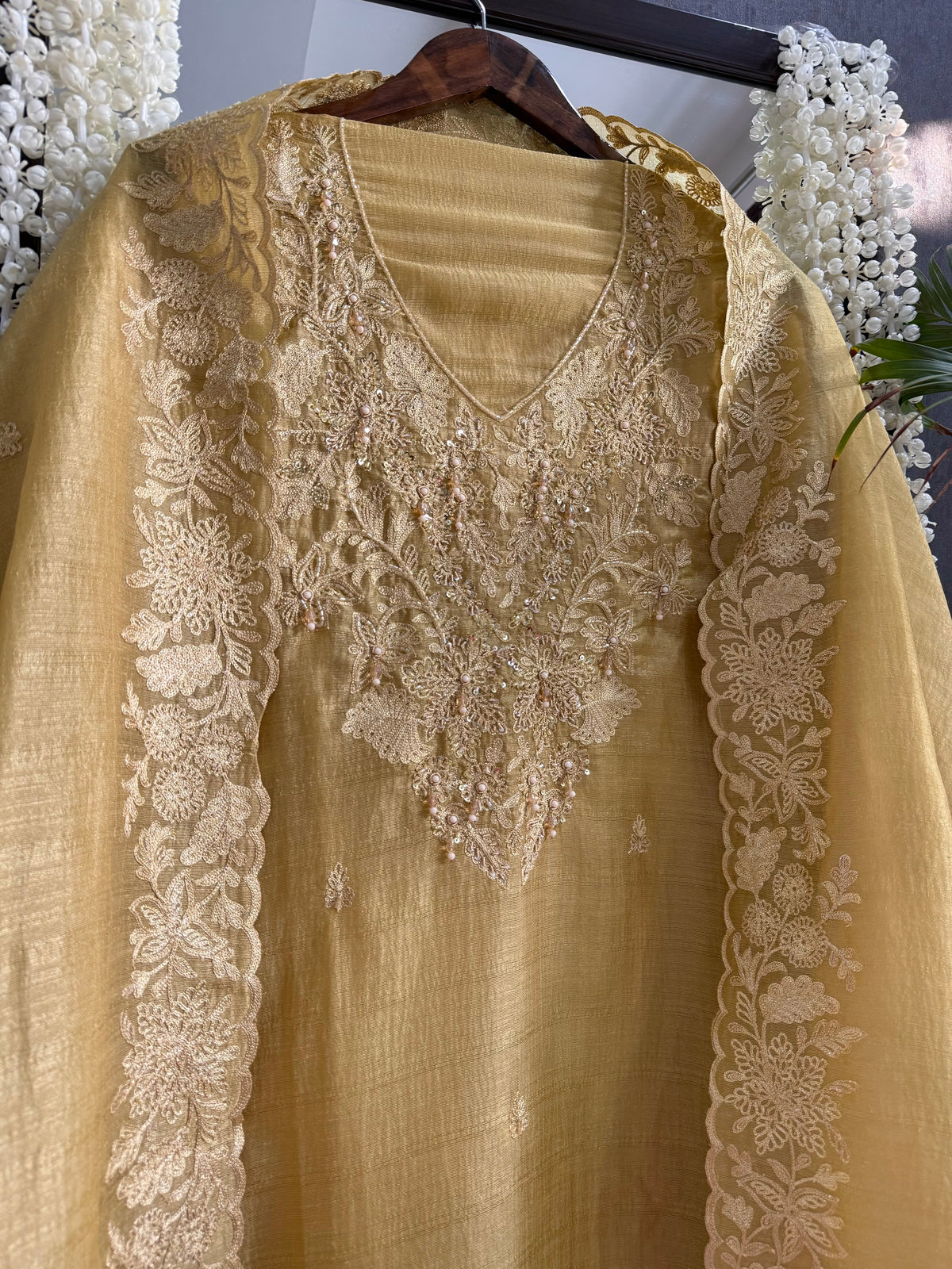 Tussar tissue handwork aari suit