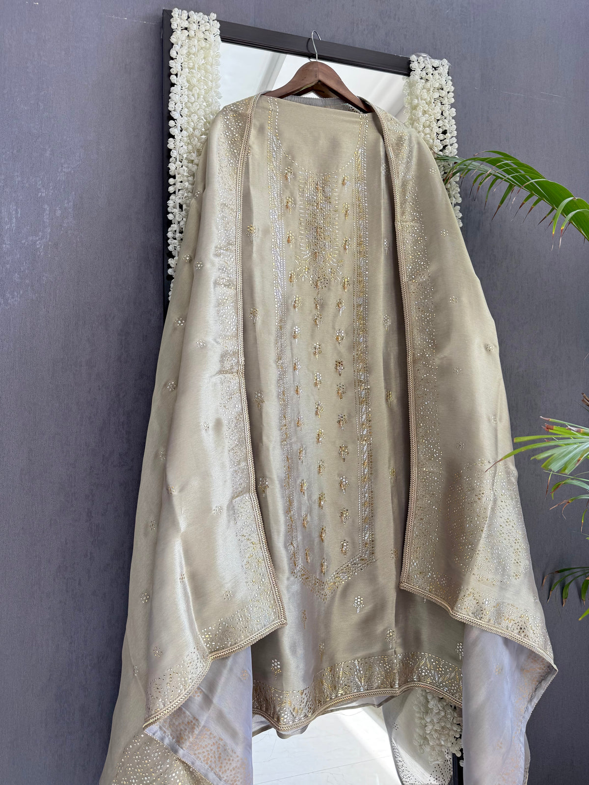 Luxurious Tissue silk mukaish suit