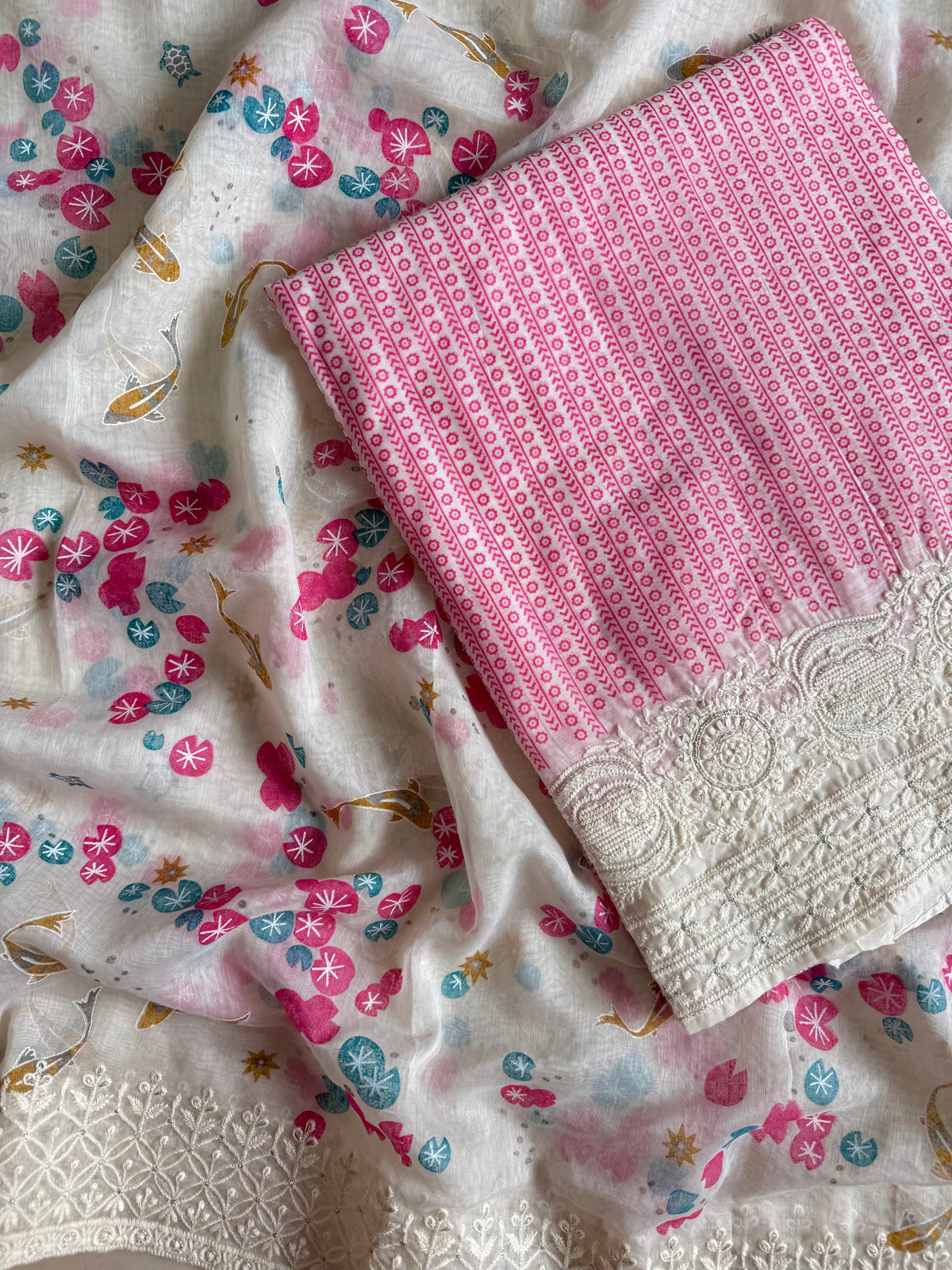 Chanderi cotton dolphins lucknowi suit