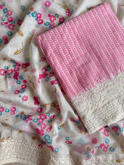 Chanderi cotton dolphins lucknowi suit