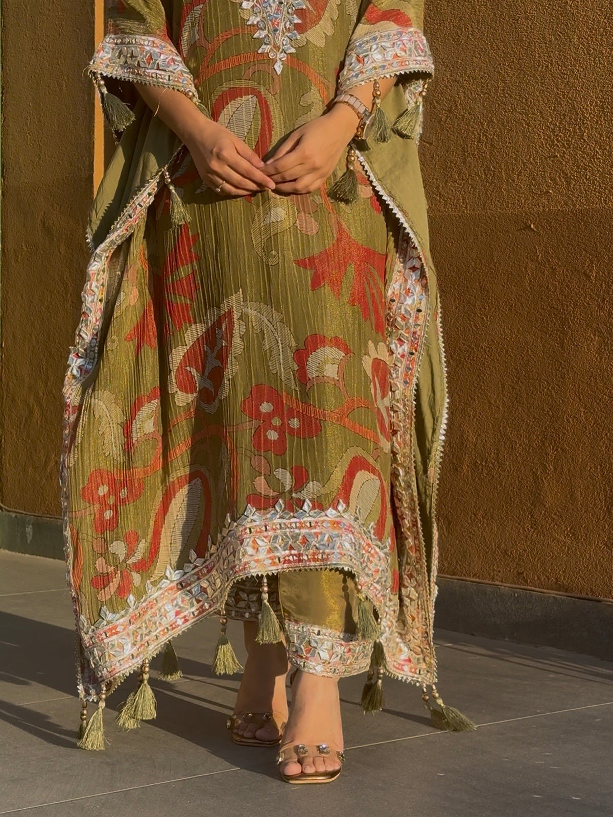 Luxurious abstract floral gotapatti kaftan set