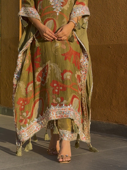 Luxurious abstract floral gotapatti kaftan set