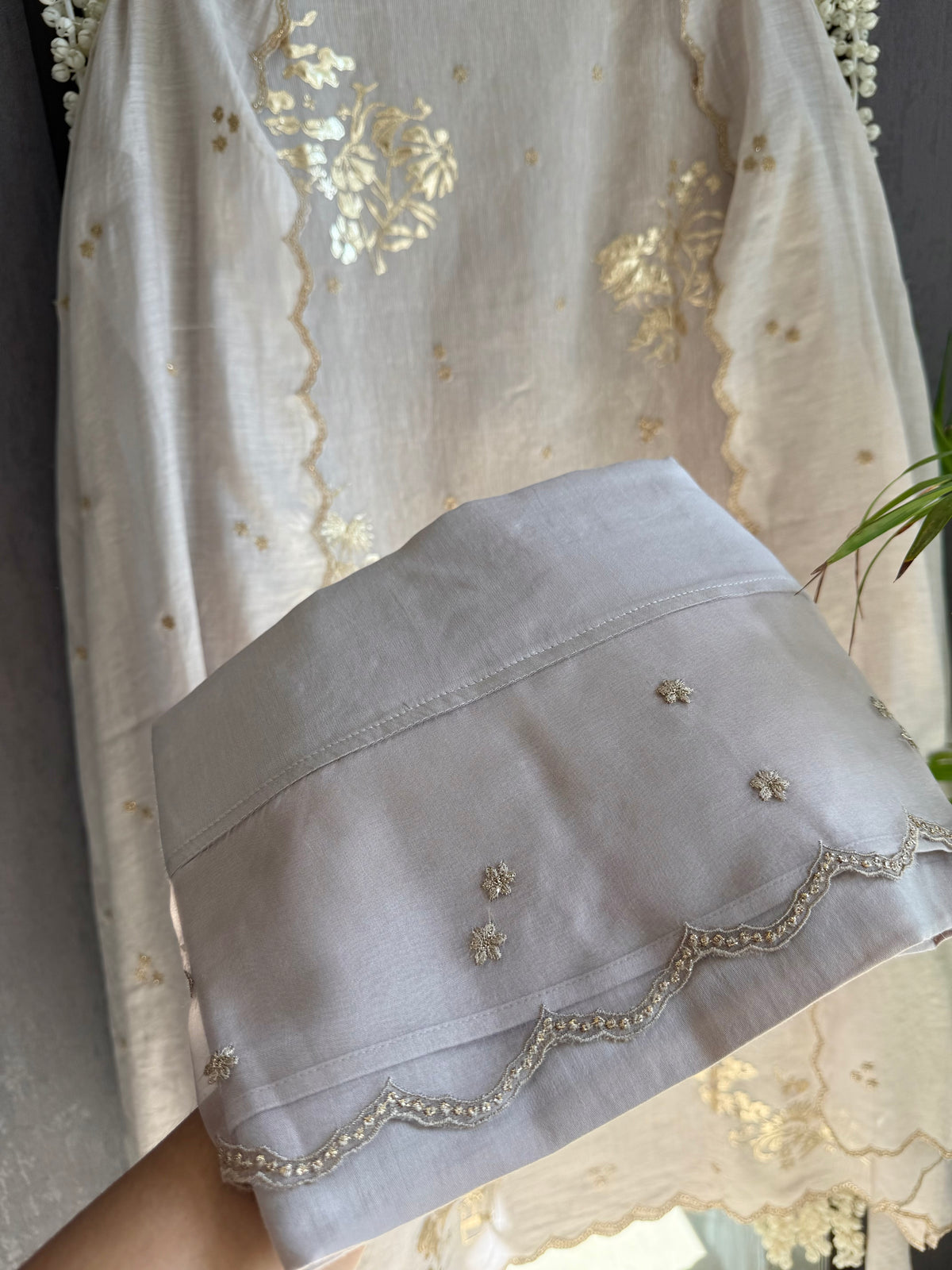 Luxurious Mul chanderi gota appliqué work suit