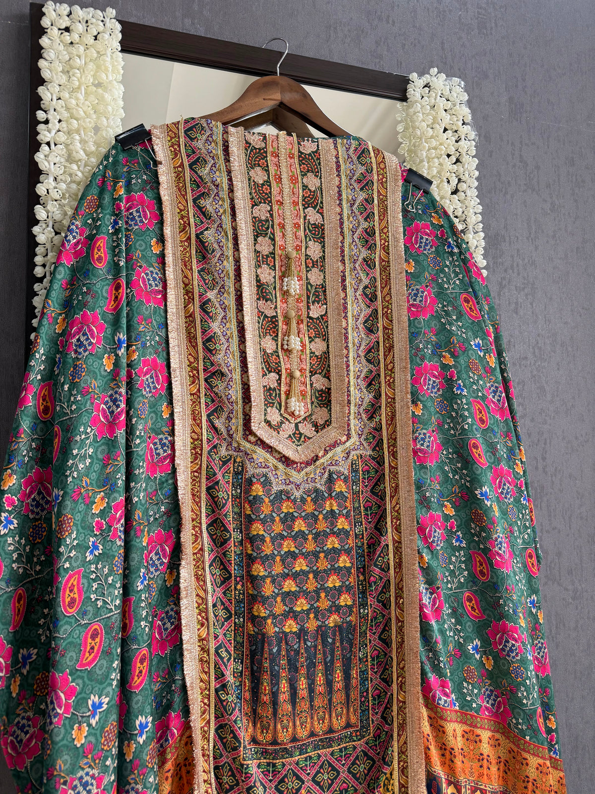 Pure satin crepe gota work suit
