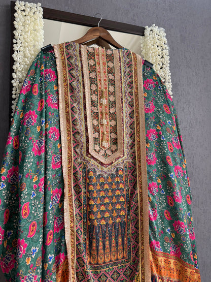 Pure satin crepe gota work suit