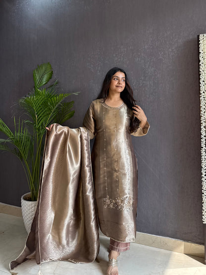 Tissue brocade hand work suit set