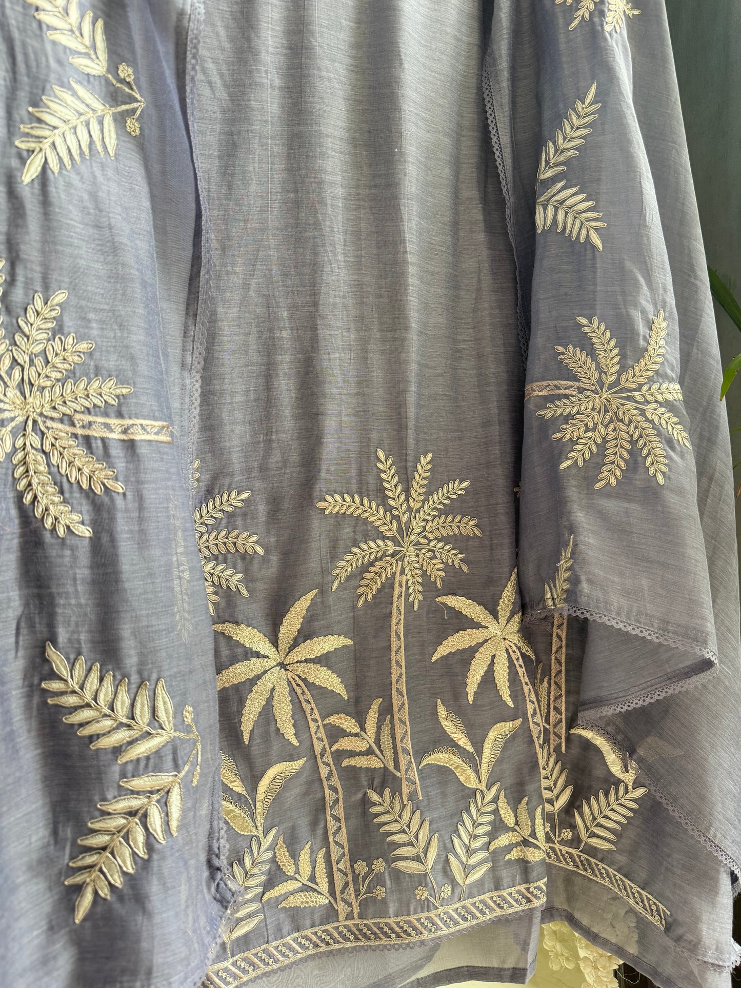 Luxurious Mul chanderi tropical trees suit