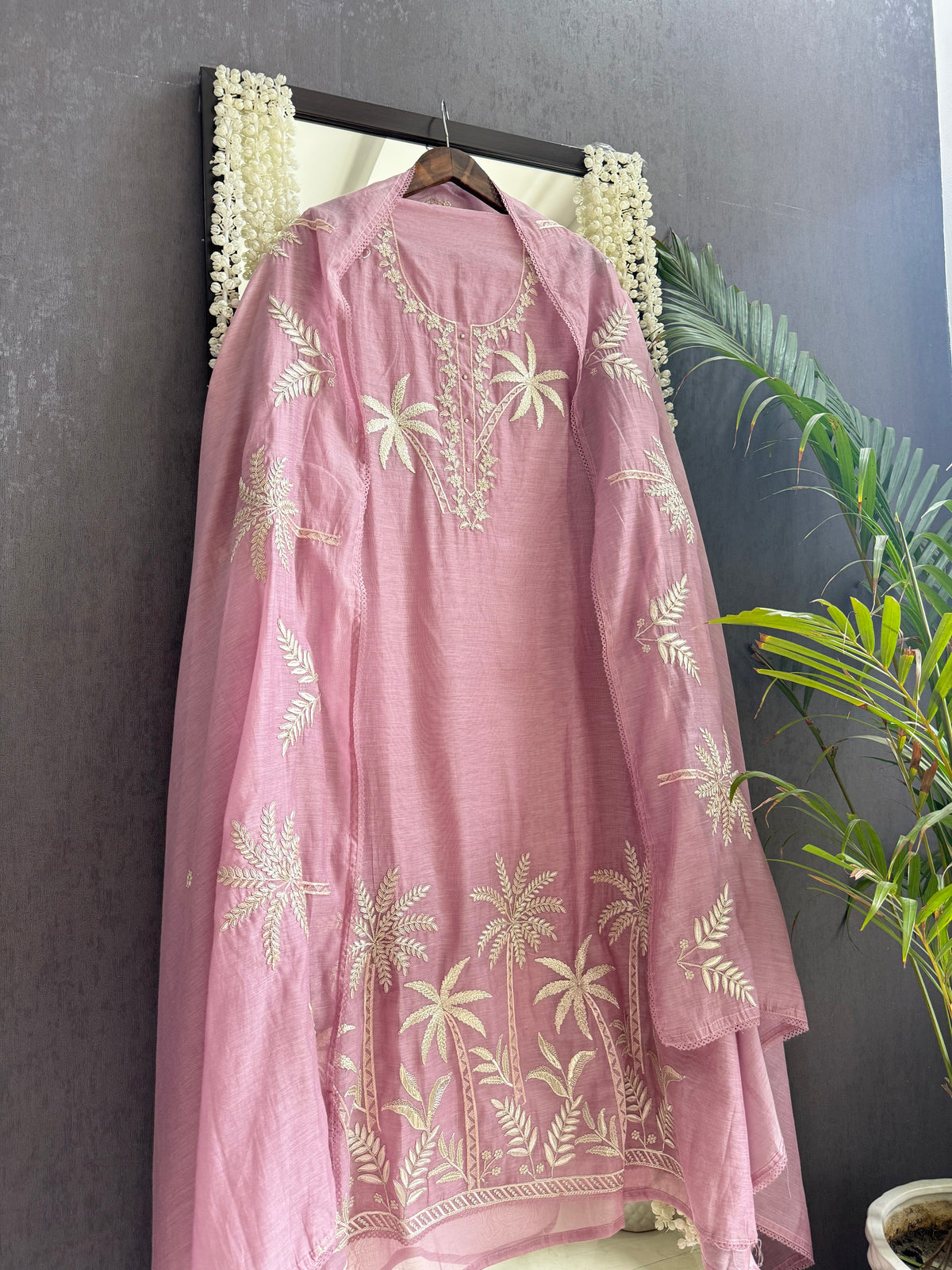 Luxurious Mul chanderi tropical trees suit
