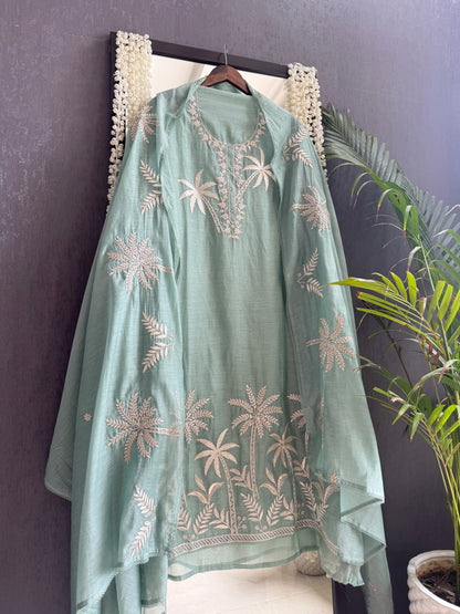 Luxurious Mul chanderi tropical trees suit