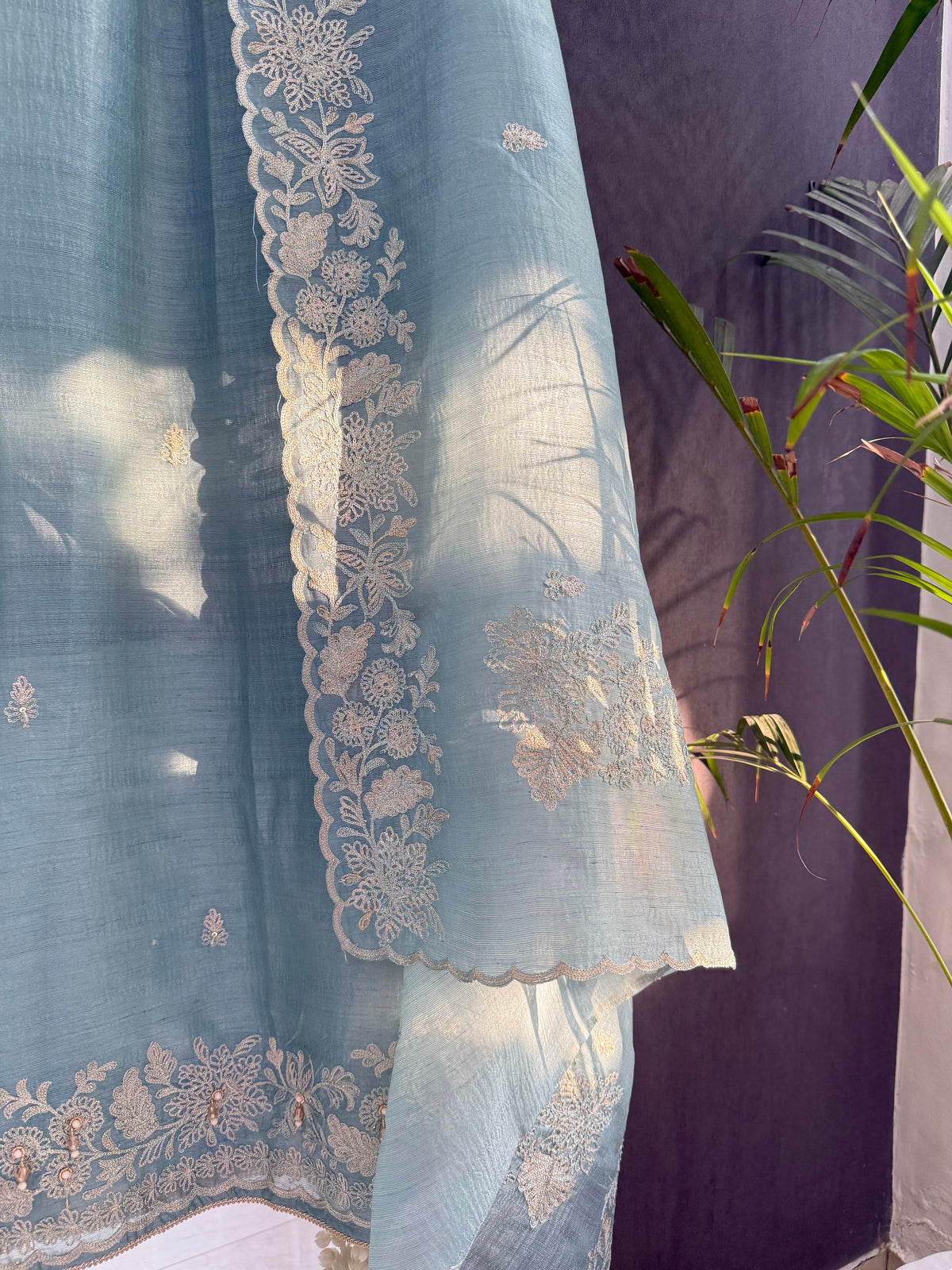 Tussar tissue handwork aari  suit