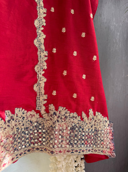 Luxurious raw silk aari work suit