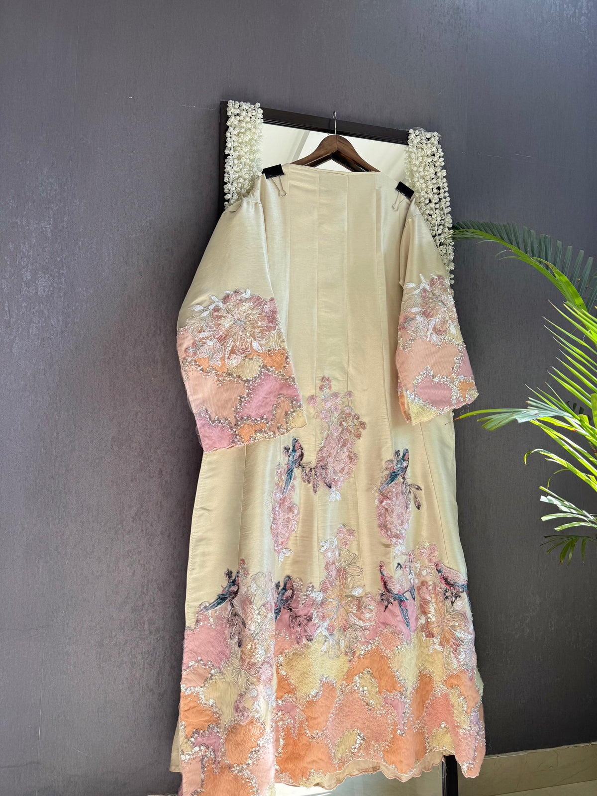 Luxurious appliqué birds Anarkali suit
