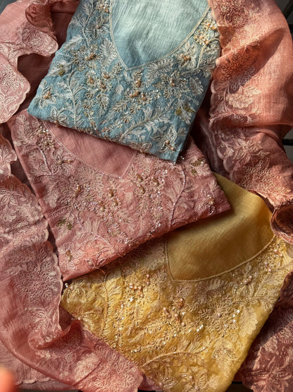 Tussar tissue handwork aari suit