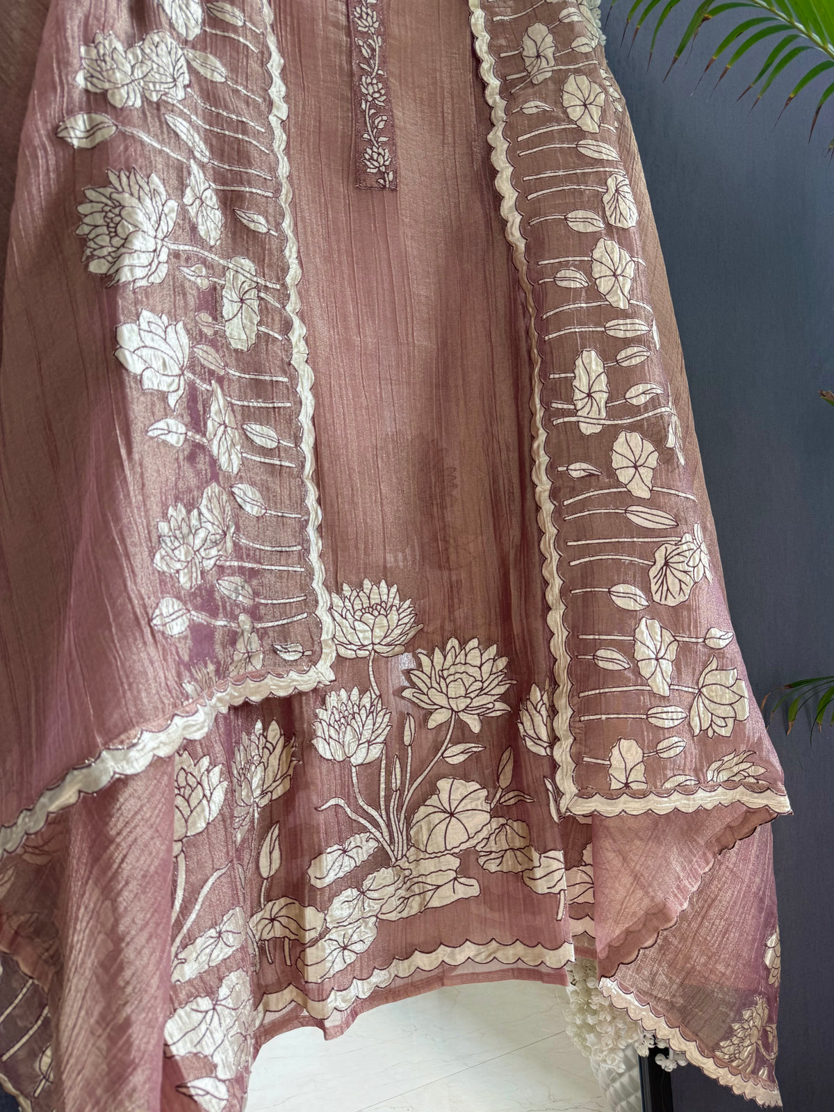 Luxurious crush tissue gota appliqué lotus suit