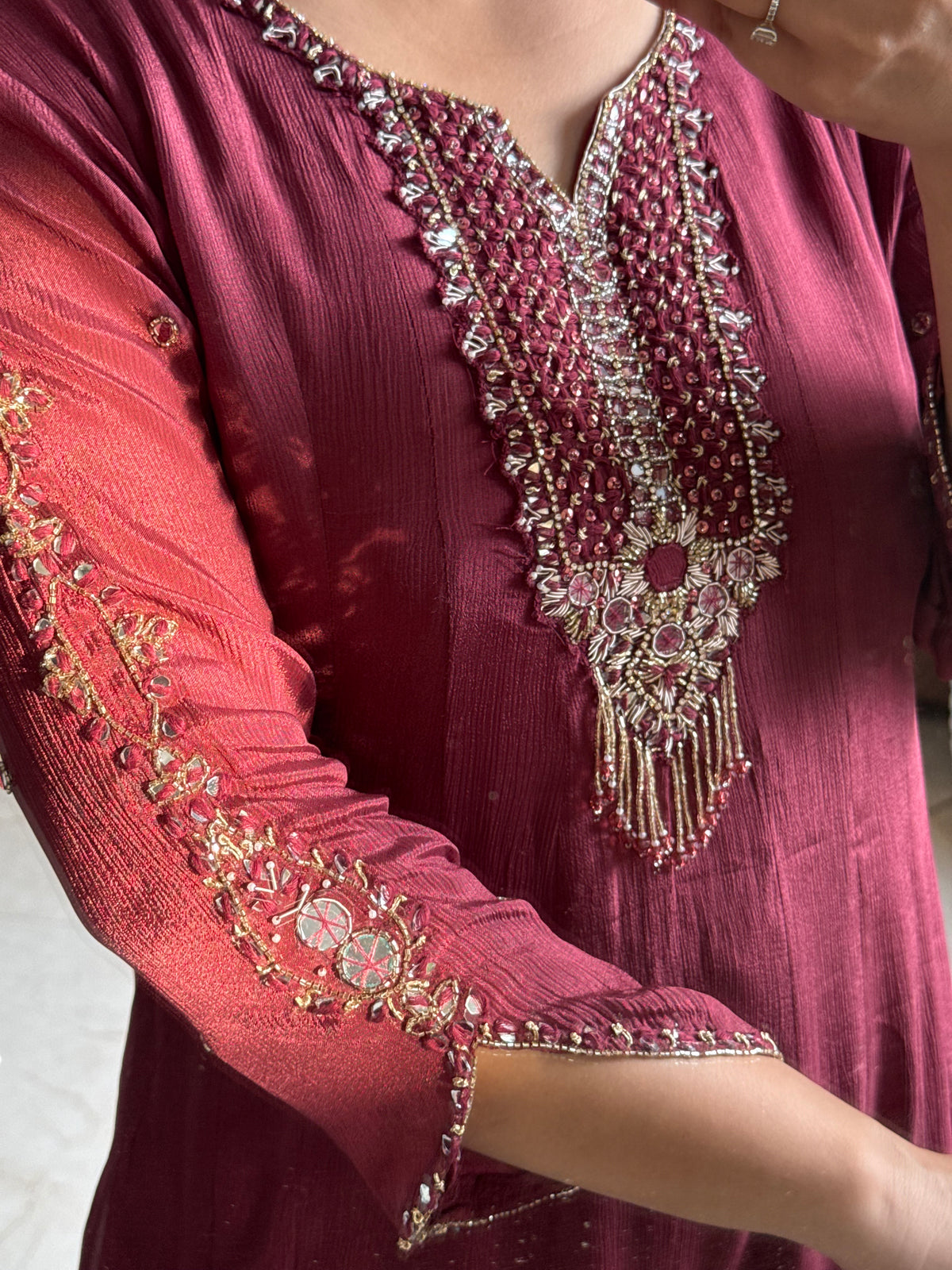 Chinon handwork anarkali set