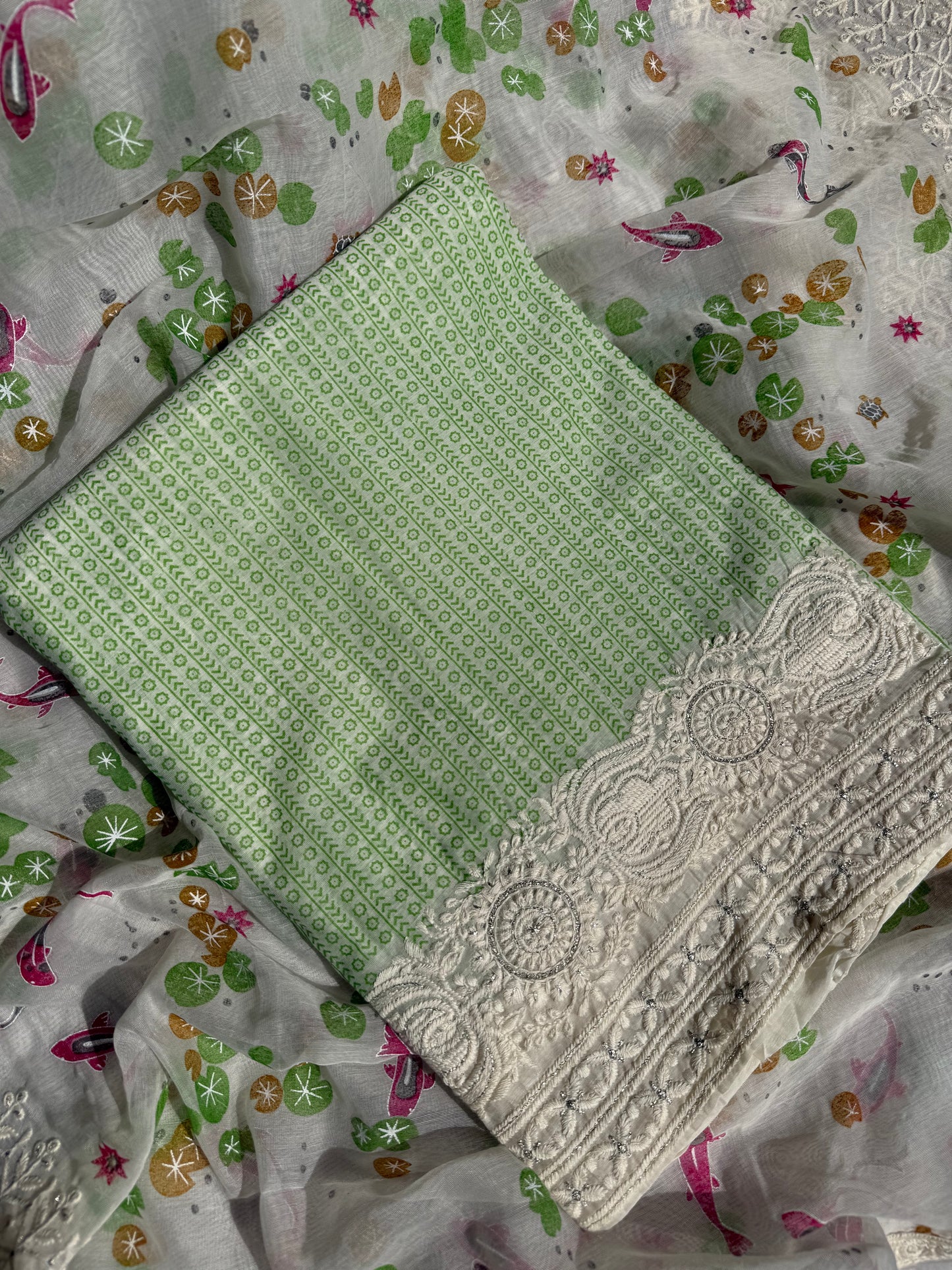 Chanderi cotton dolphins lucknowi suit