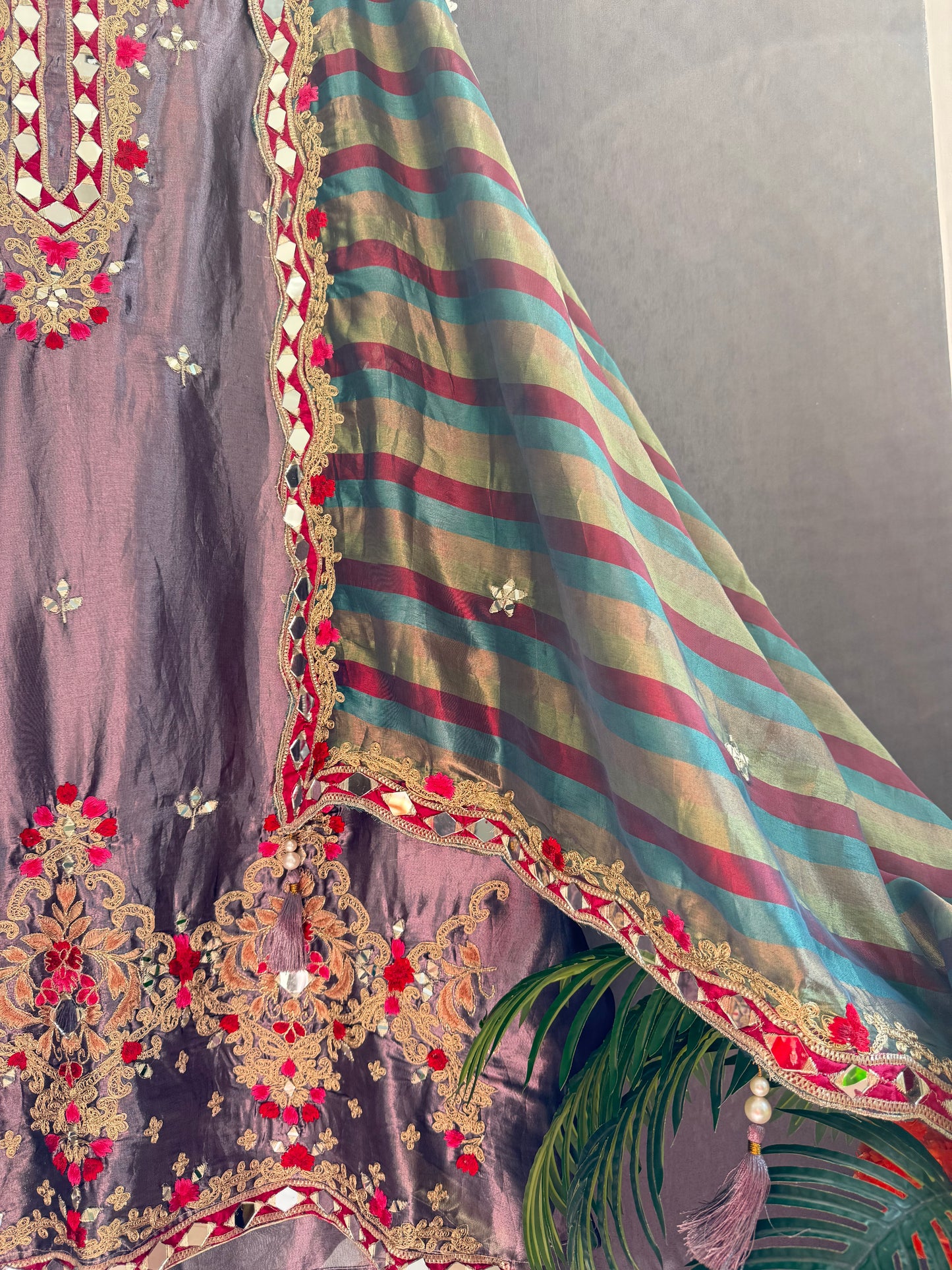 Luxurious mettalic Mirrorwork suit