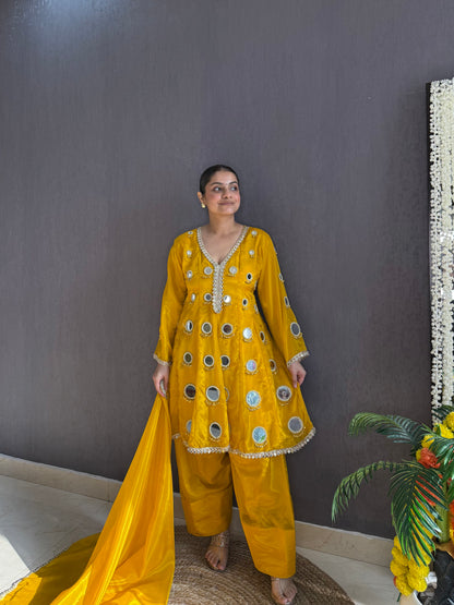 Luxurious mirrorwork farshi salwar set
