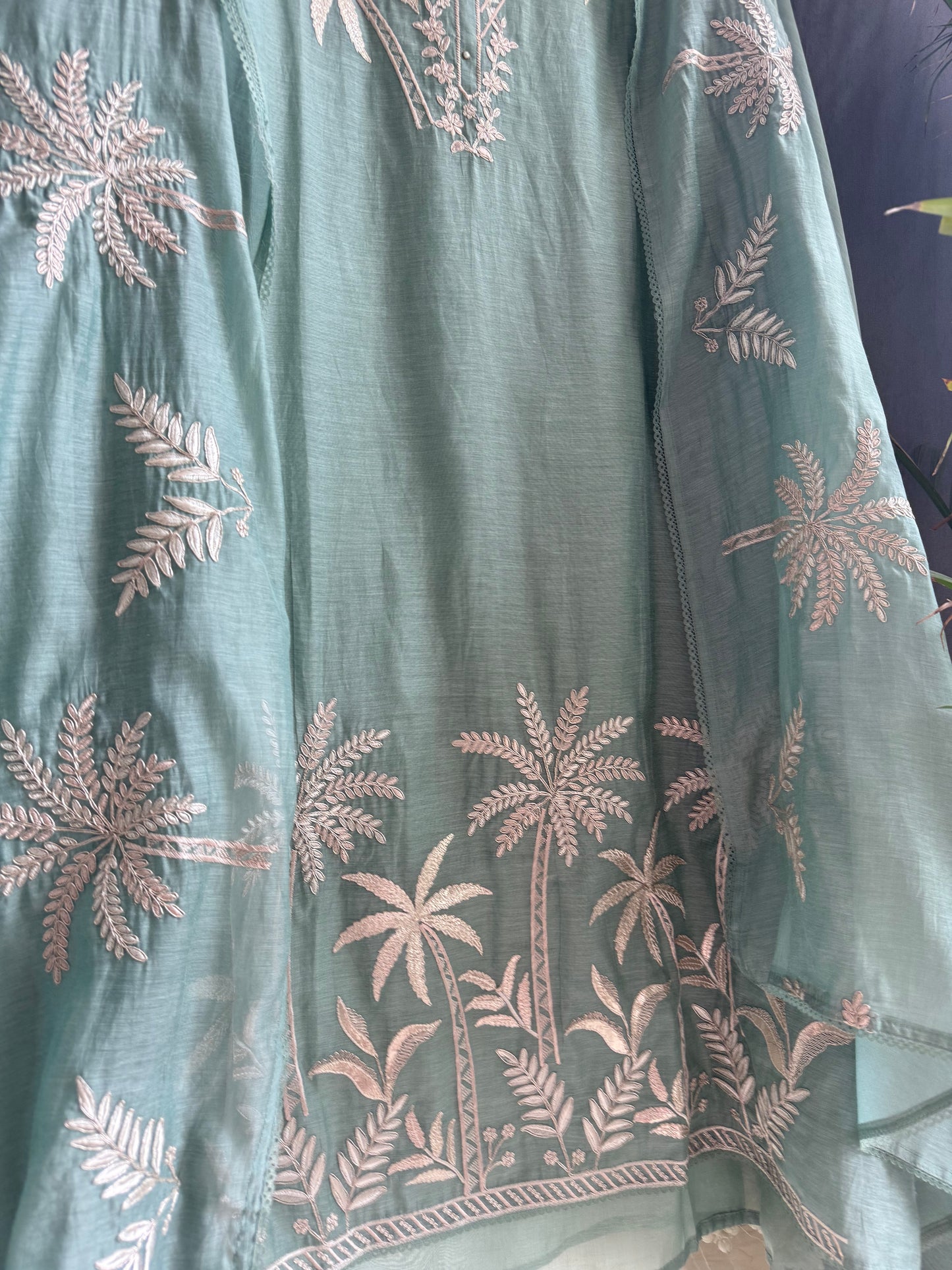 Luxurious Mul chanderi tropical trees suit