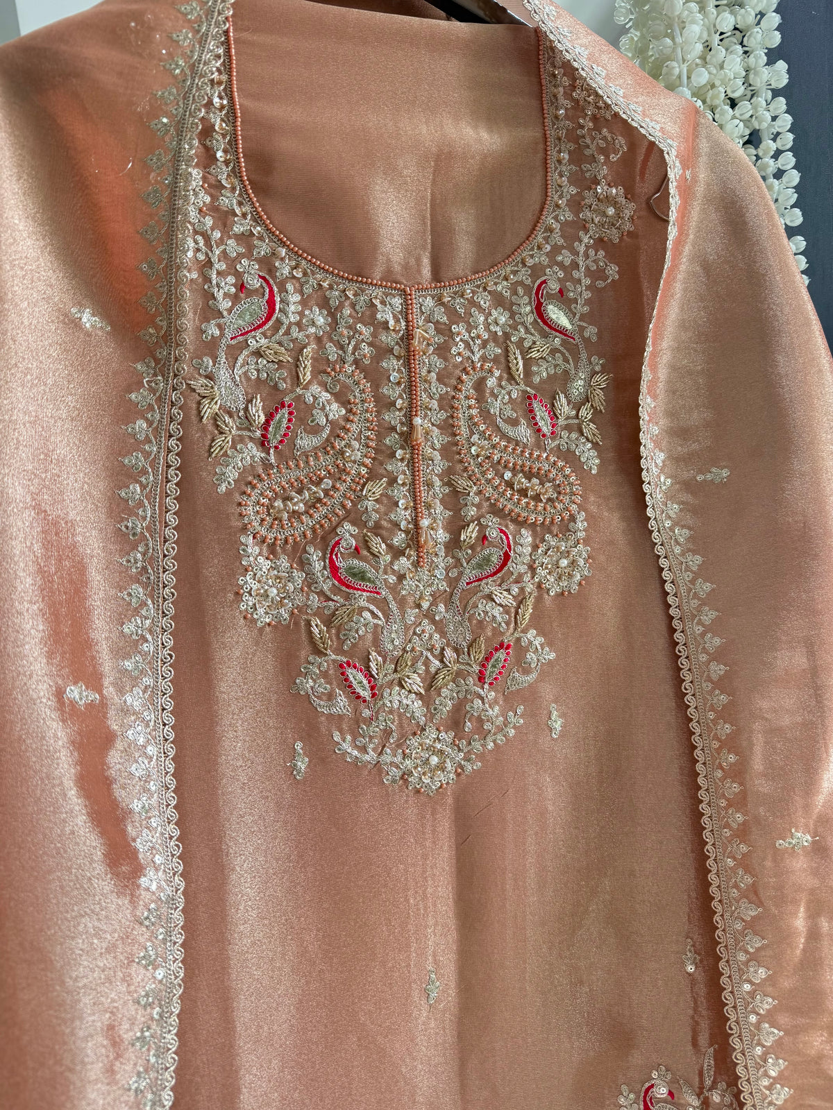 Premium tissue peacock hand embroidered suit