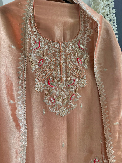 Premium tissue peacock hand embroidered suit