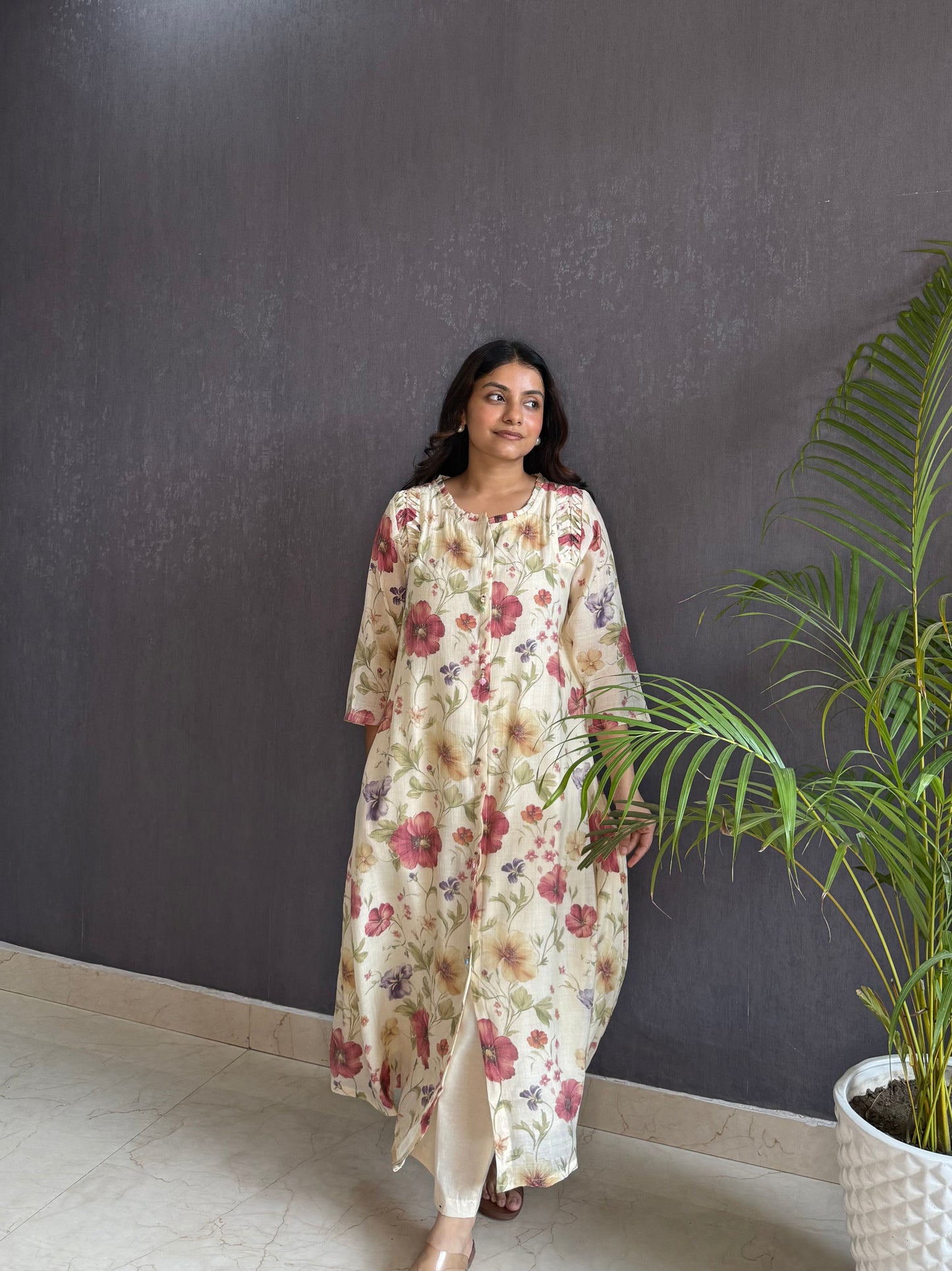 Linen handwork kurta set