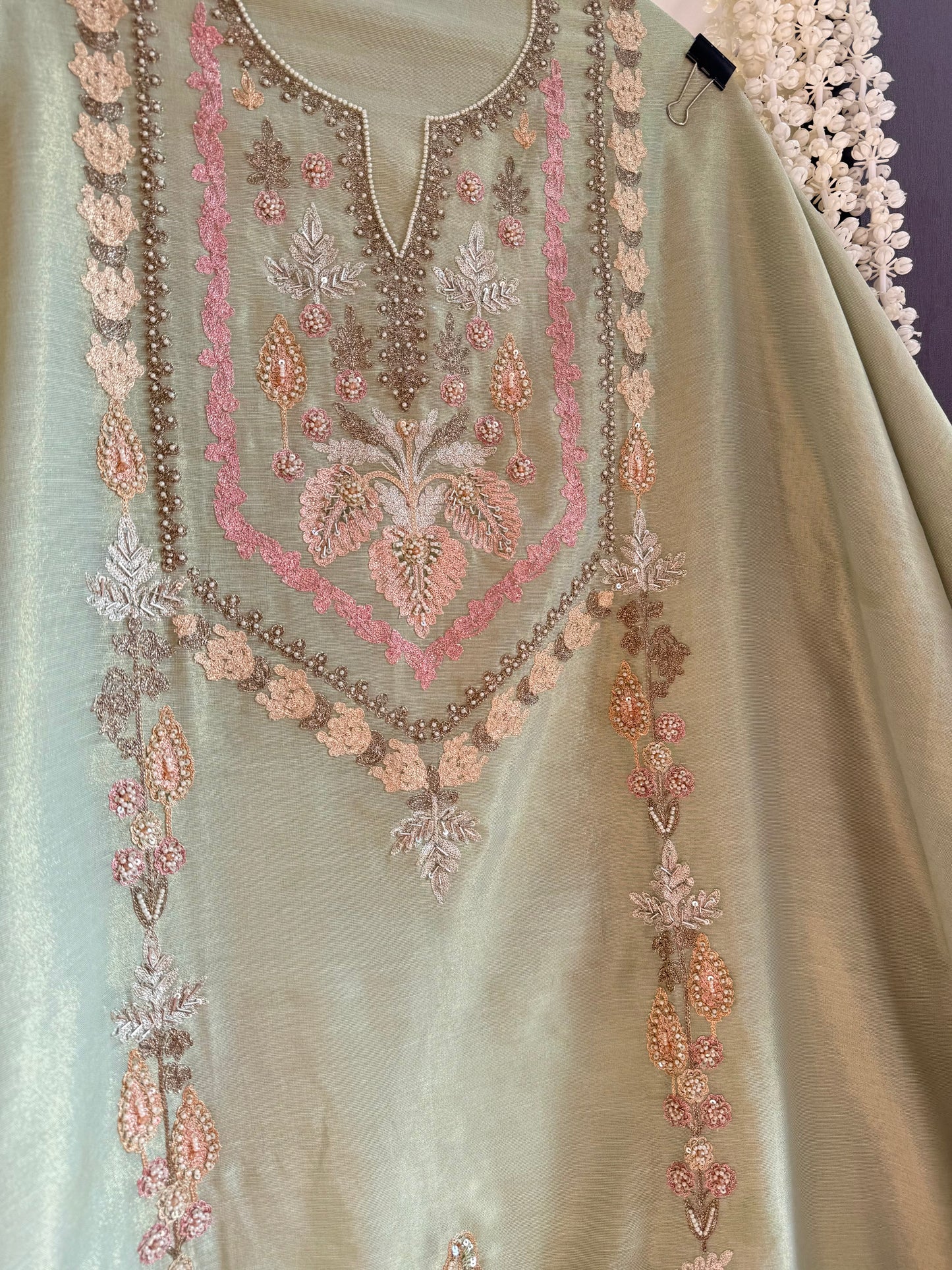 Premium tissue linen silk hand embroidered suit