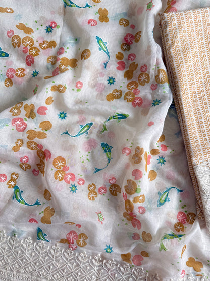 Chanderi cotton dolphins lucknowi suit