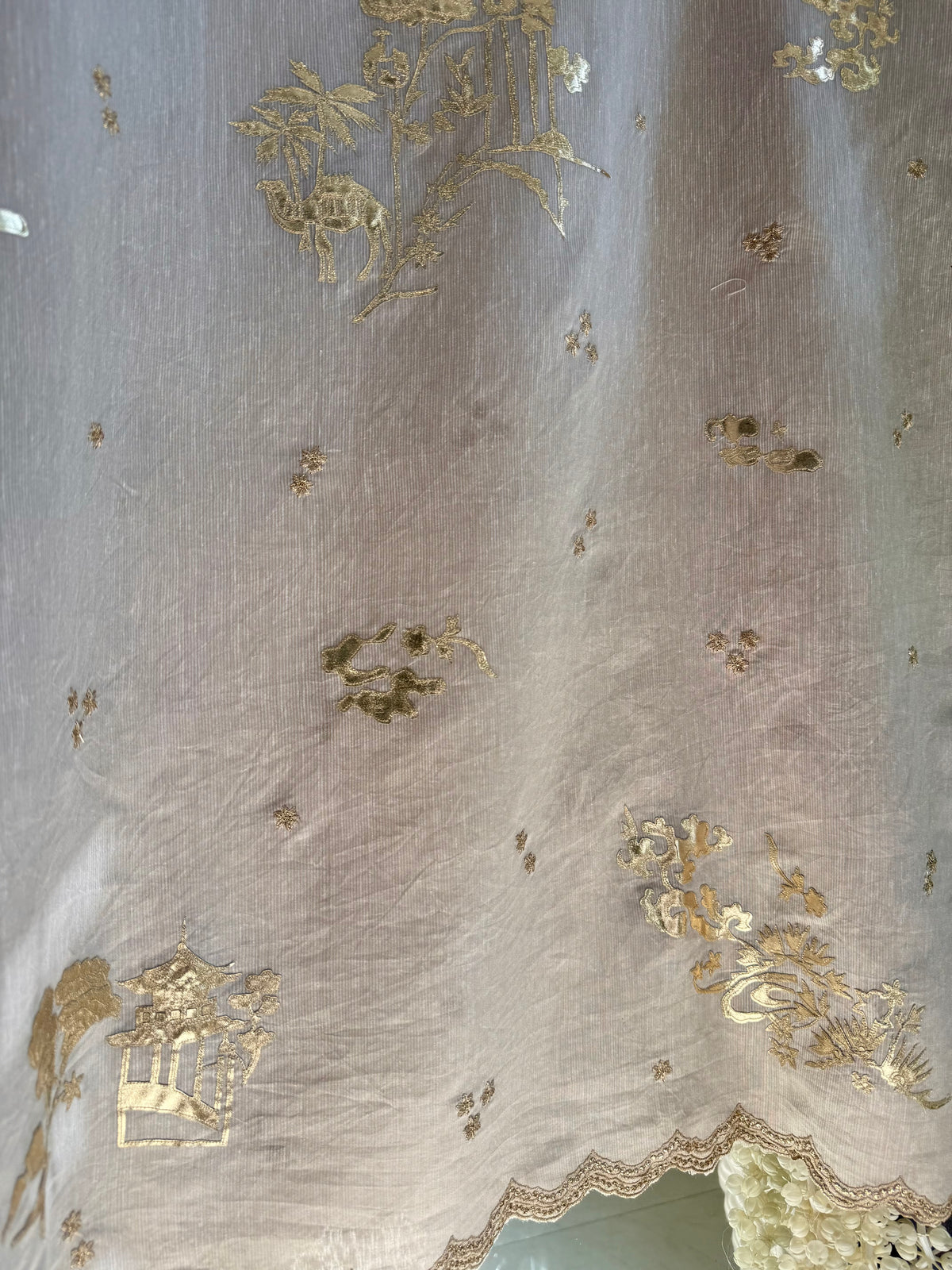 Luxurious Mul chanderi gota appliqué work suit