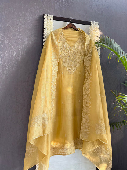 Tussar tissue handwork aari suit