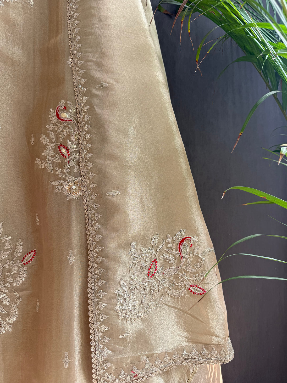 Premium tissue peacock hand embroidered suit