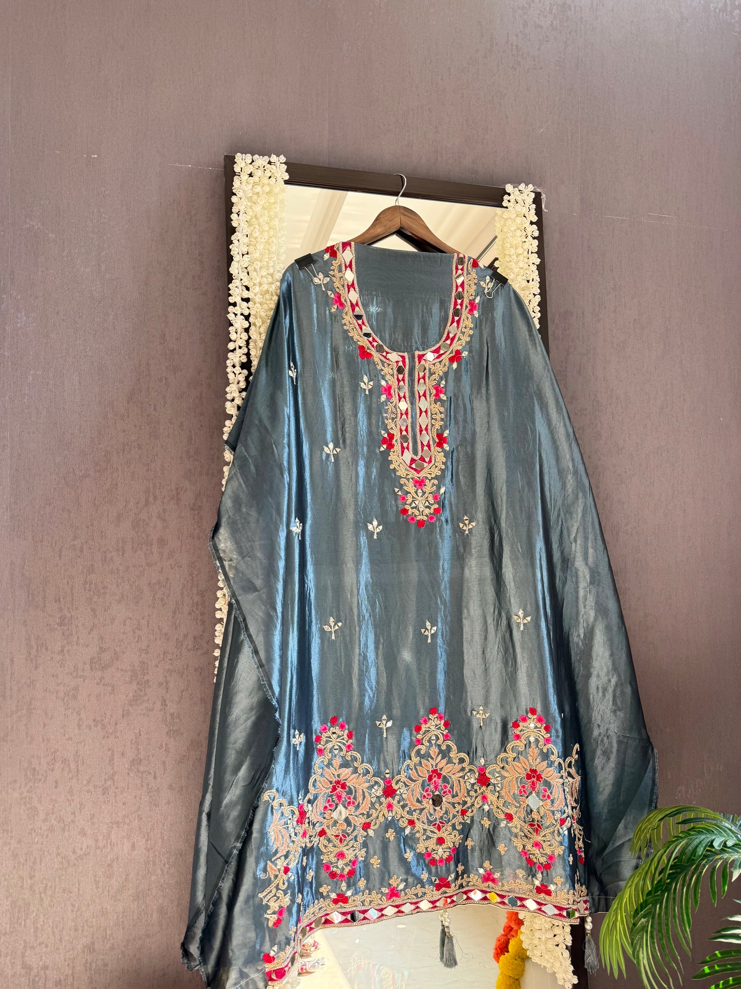 Luxurious mettalic Mirrorwork suit
