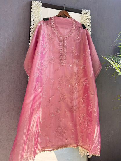 Premium tissue organza aari embroidered suit