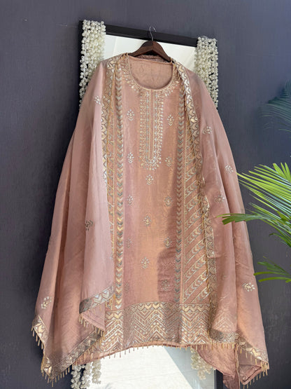 Luxurious Tissue Brocade gota appliqué work suit