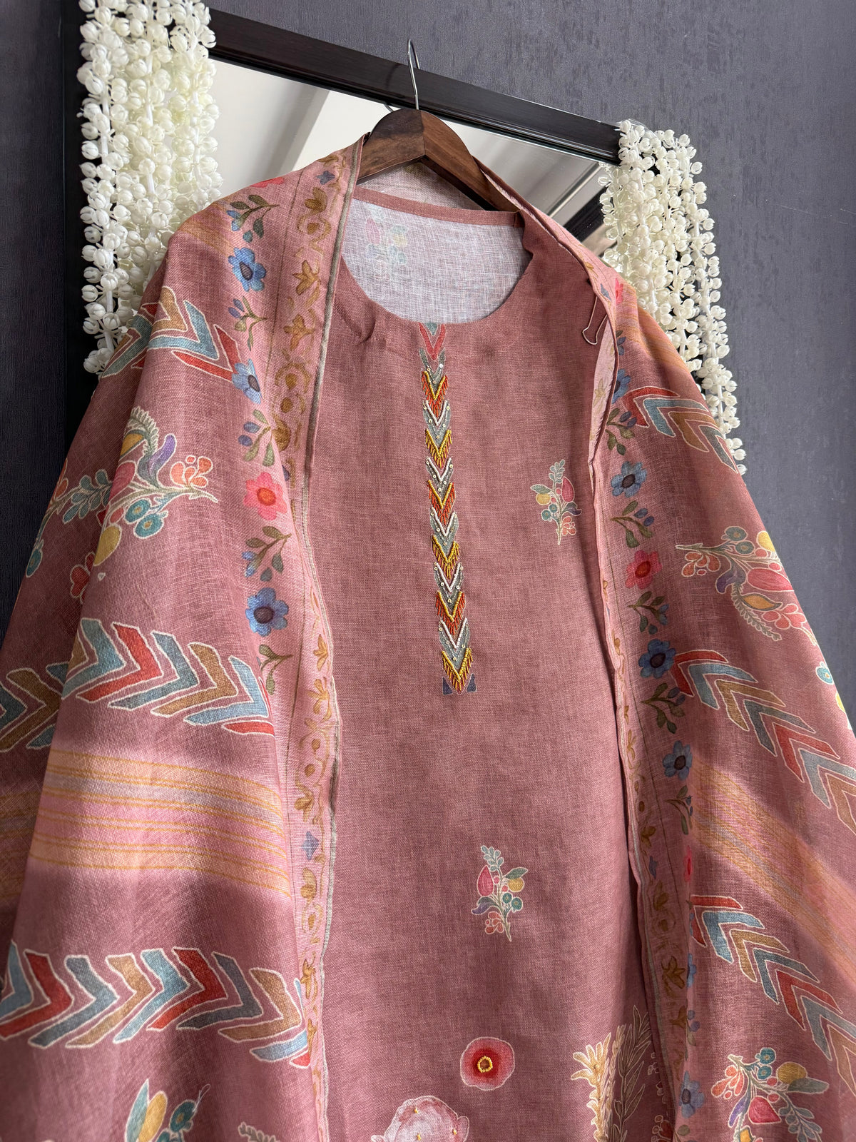 Pure linen florals handwork suit