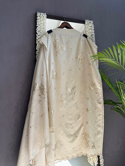 Luxurious Mul chanderi gota appliqué work suit