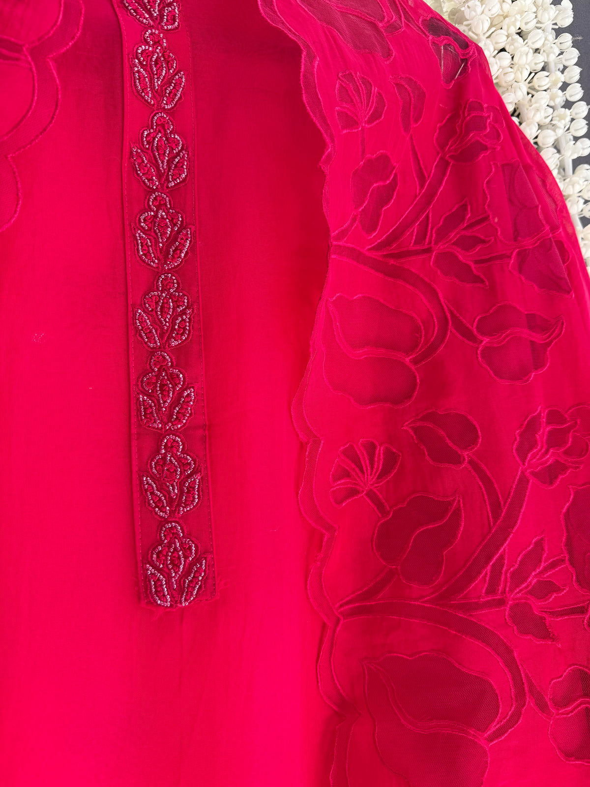 Organza monochromatic appliqué suit