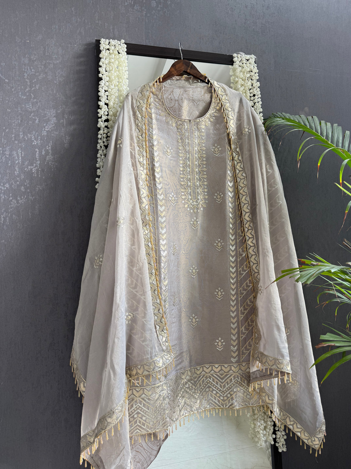 Luxurious Tissue Brocade gota appliqué work suit