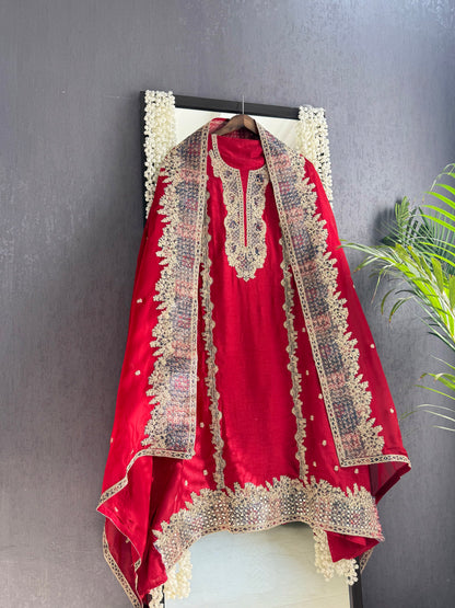 Luxurious raw silk aari work suit