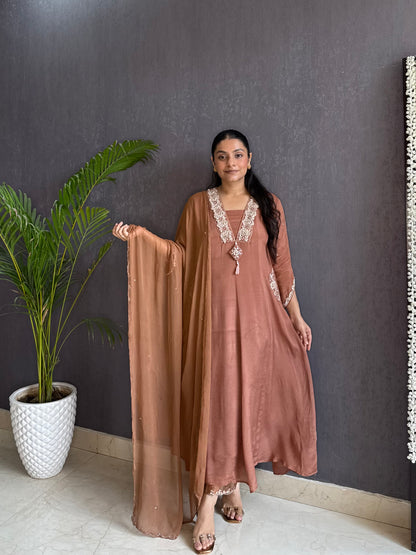 Chinon handwork anarkali set
